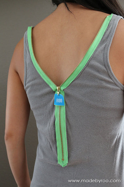To make the back, I cut a slit down the middle and simply sewed the open zipper to each side. Yup, it's that easy to add an exposed zipper to your tank top.